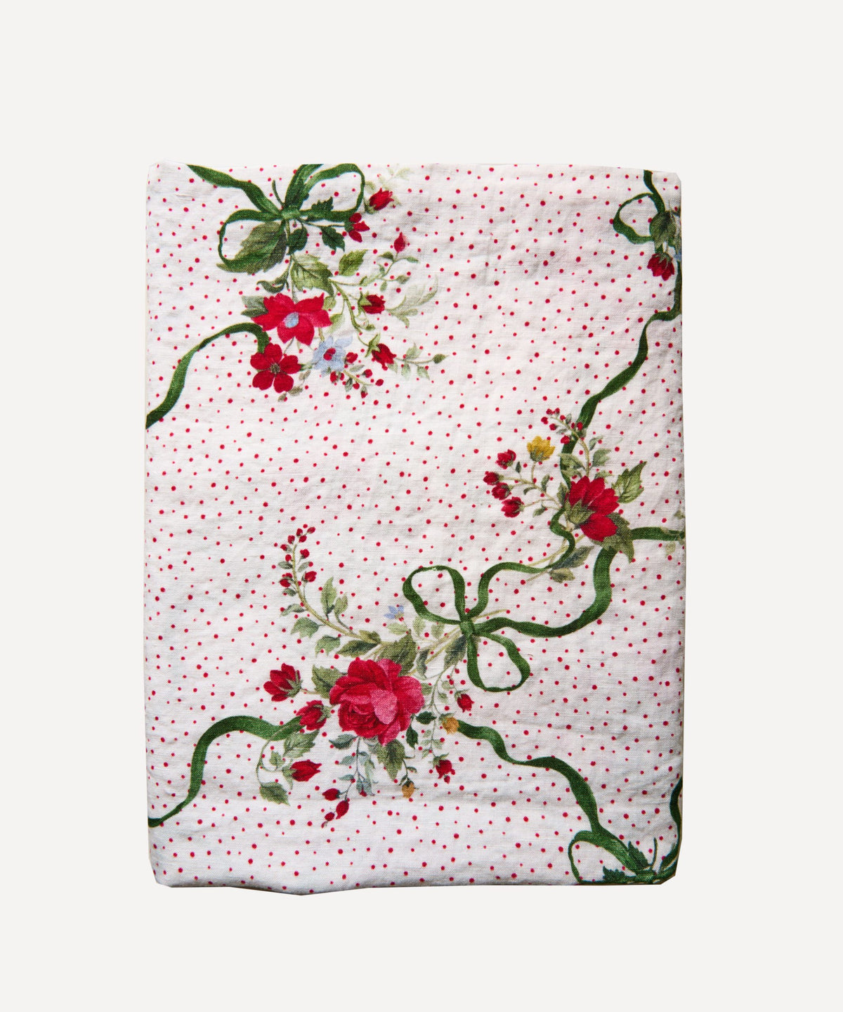Winter Bouquet Green Bows Linen Tablecloth