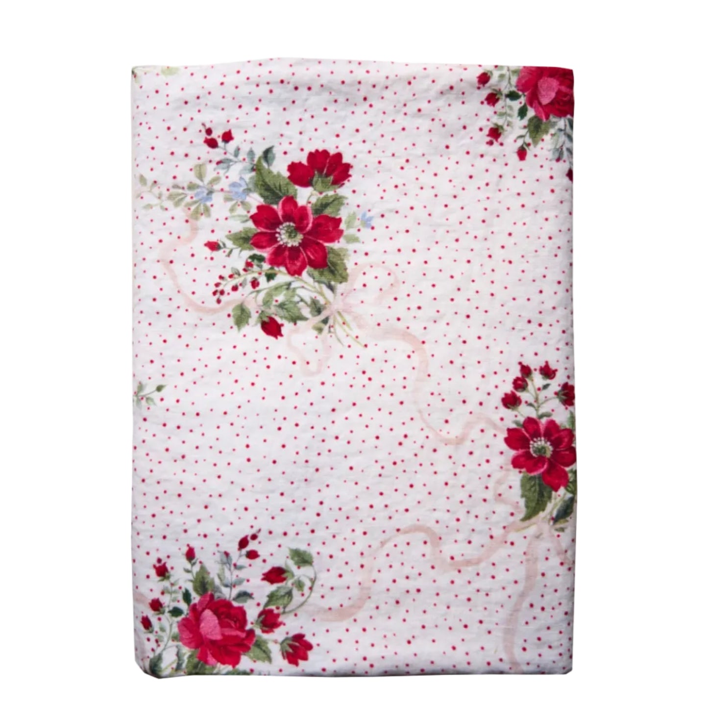 Winter Bouquet Ivory Bows Linen Tablecloth