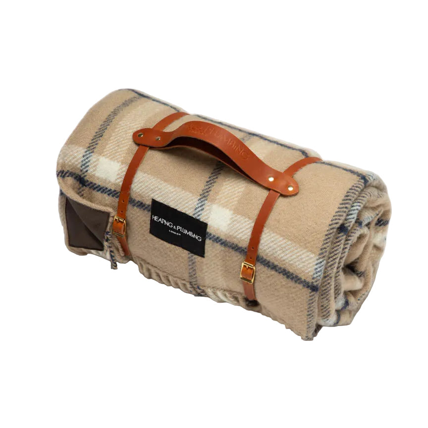 Pure New Wool Picnic Blanket - Checkmate - Latte