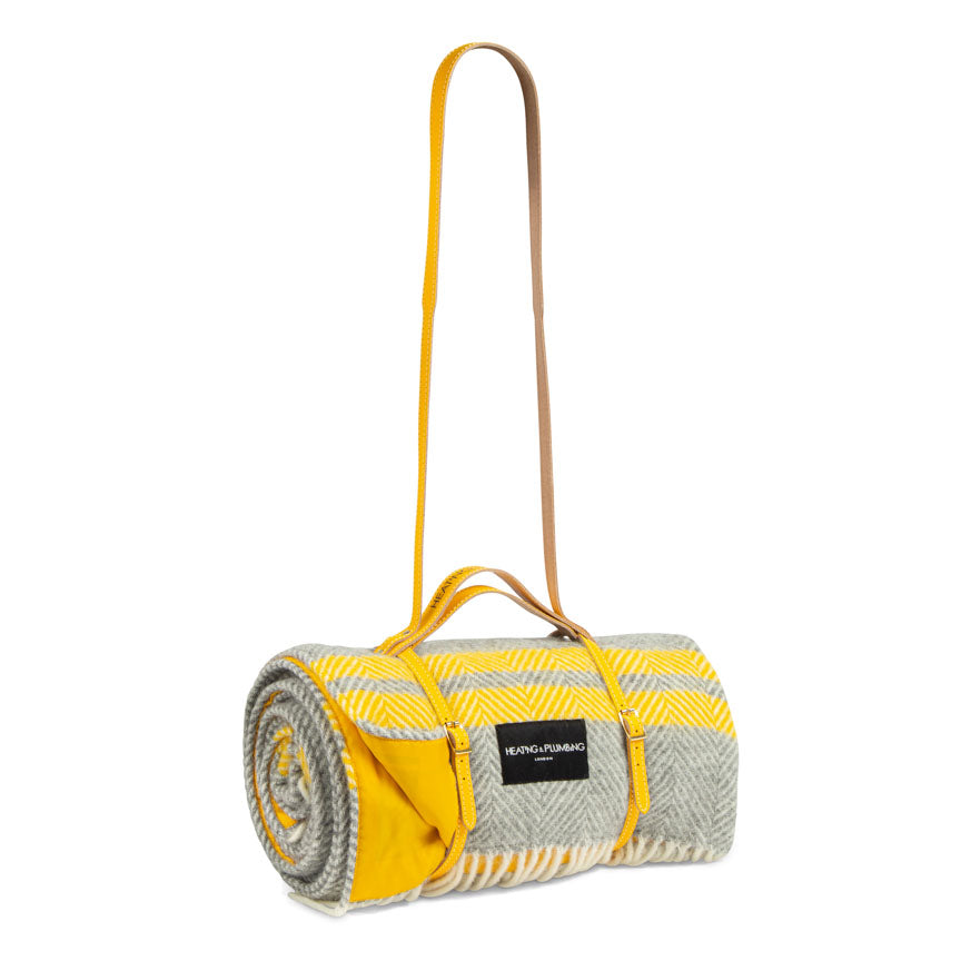 Pure New Wool Picnic Blanket -  Grey & Yellow