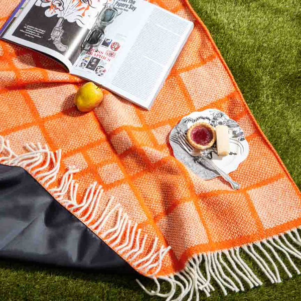 Lifestyle Shot Of Wool Picnic Blanket Mosaic Orange