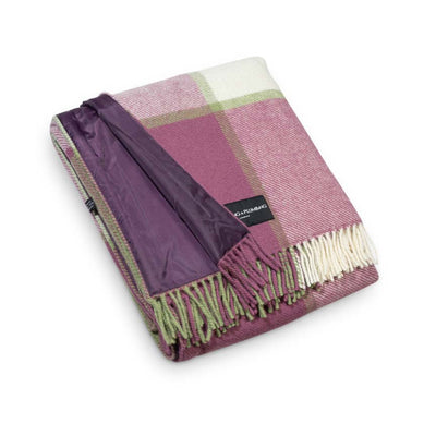 Pink checks wool picnic blanket with waterproof backing