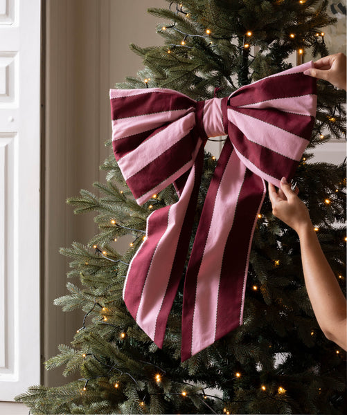 Christmas Hanging Bow - Bold Stripe Burgundy