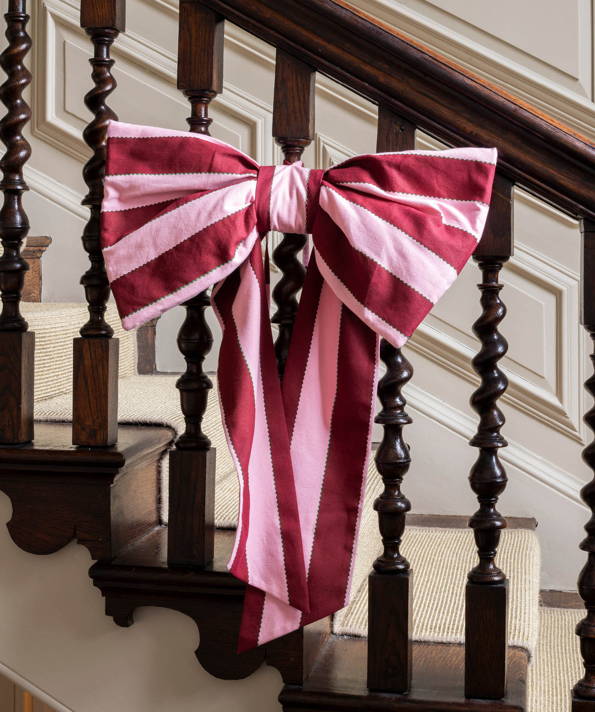 Christmas Hanging Bow - Bold Stripe Burgundy