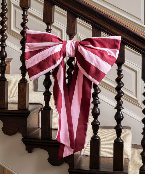 Christmas Hanging Bow - Bold Stripe Burgundy
