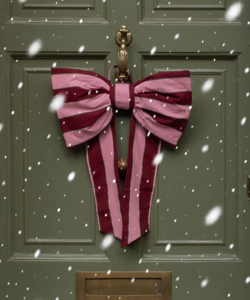 Christmas Hanging Bow - Bold Stripe Burgundy