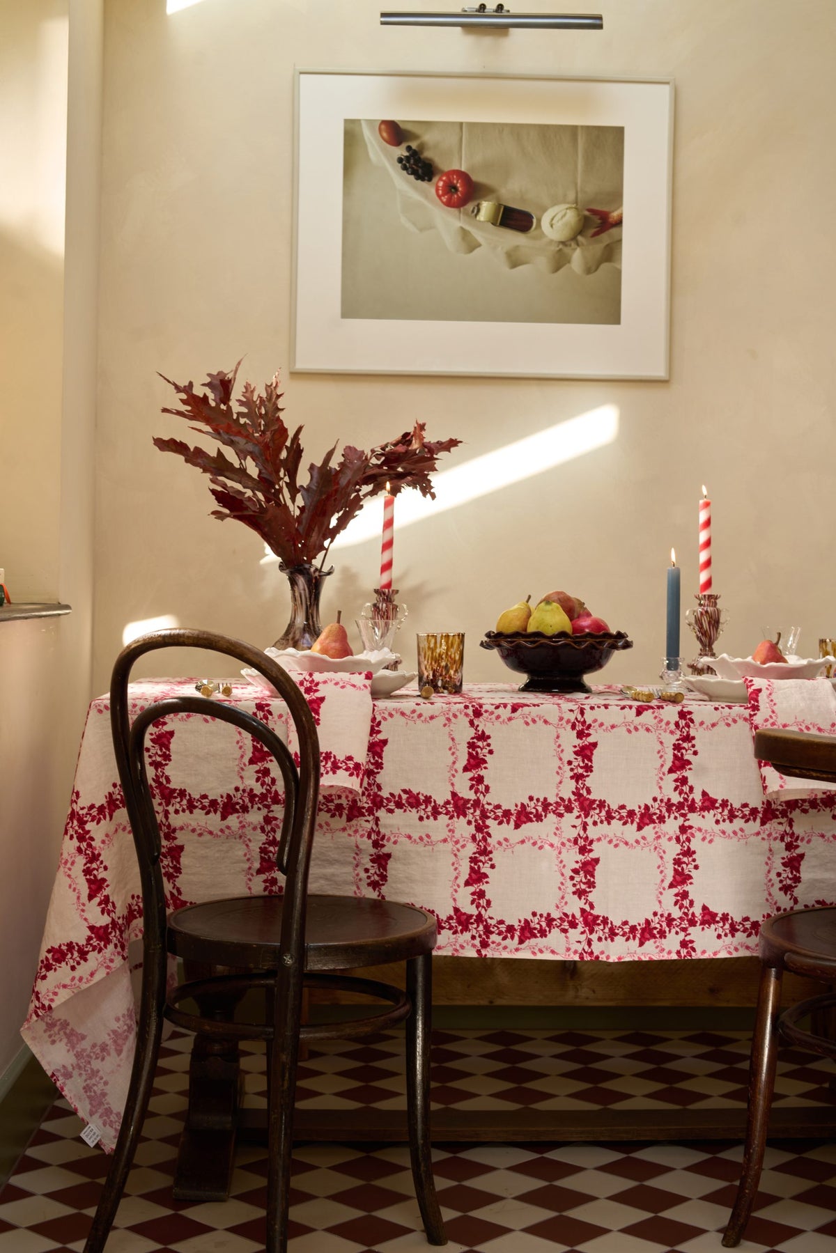 Flora Check Linen Tablecloth