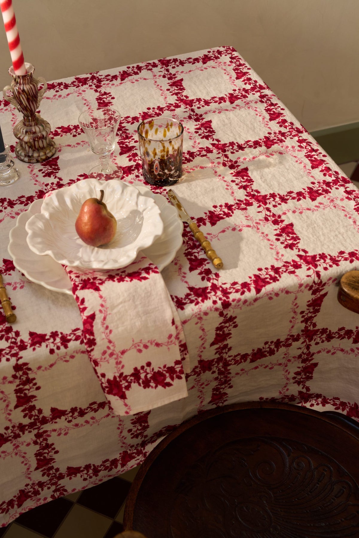 Flora Check Linen Tablecloth
