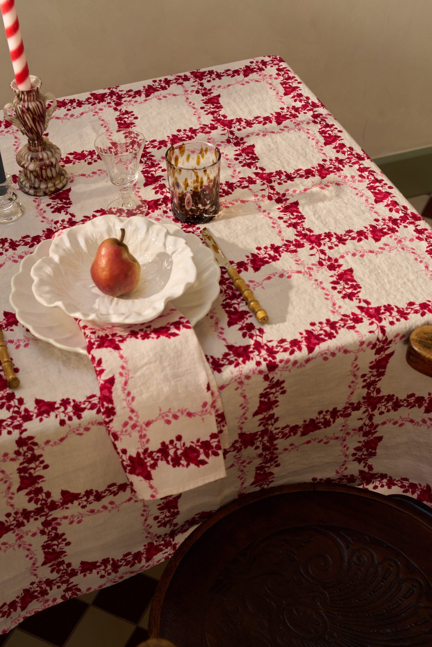 Flora Check Linen Tablecloth