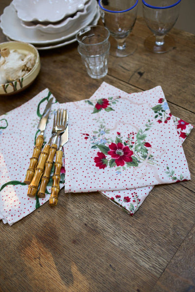 Winter Bouquet Napkin Ivory Bows