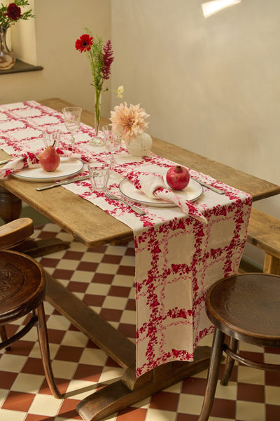 Flora Check Linen Runner