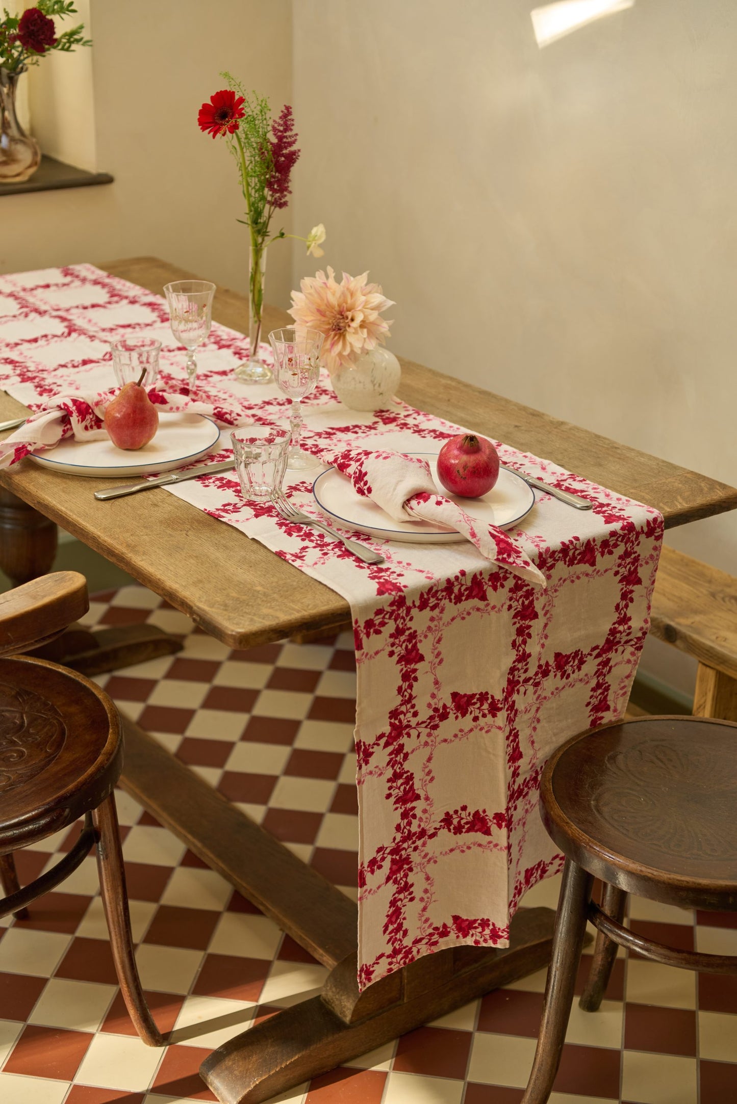 Flora Check Linen Runner