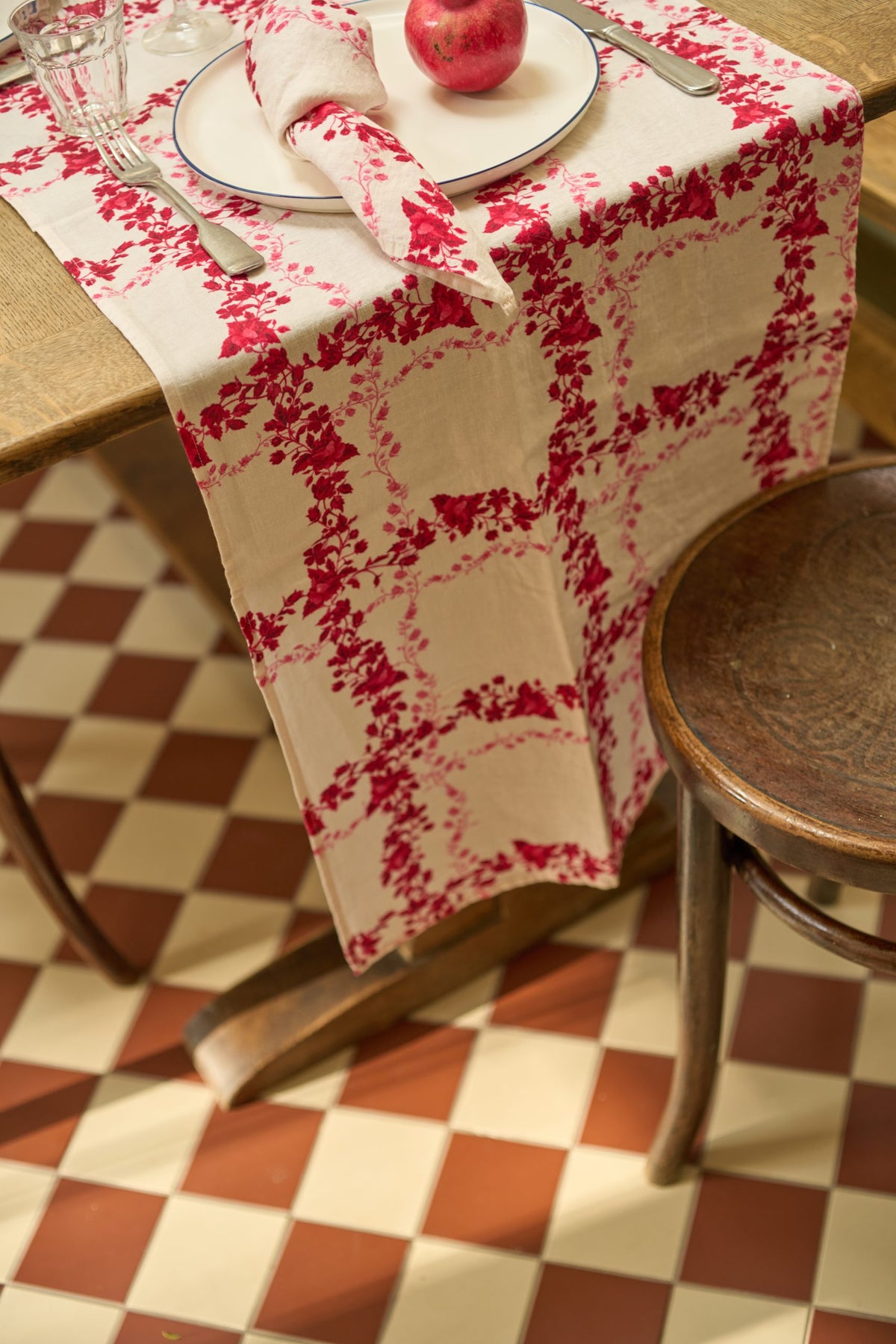 Flora Check Linen Runner