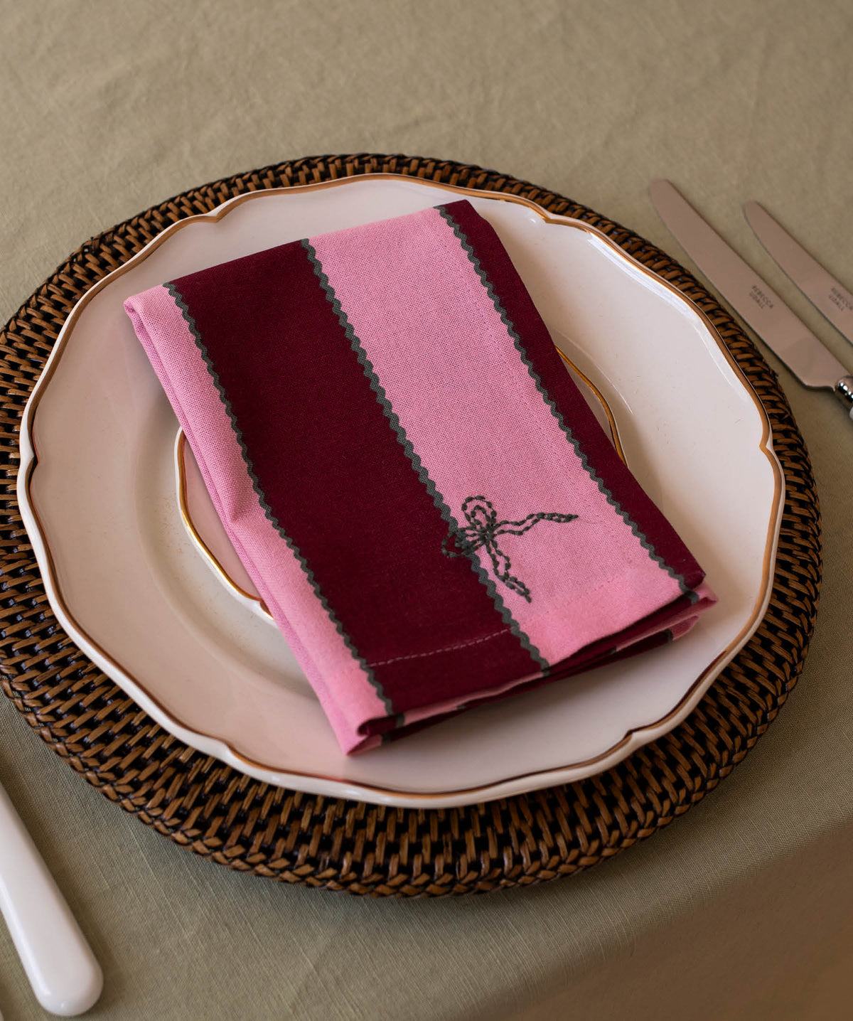 Napkins, Set of 2 - Bold Stripe Burgundy