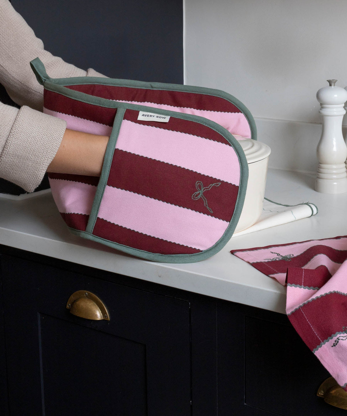 Double Oven Glove - Bold Stripe Burgundy