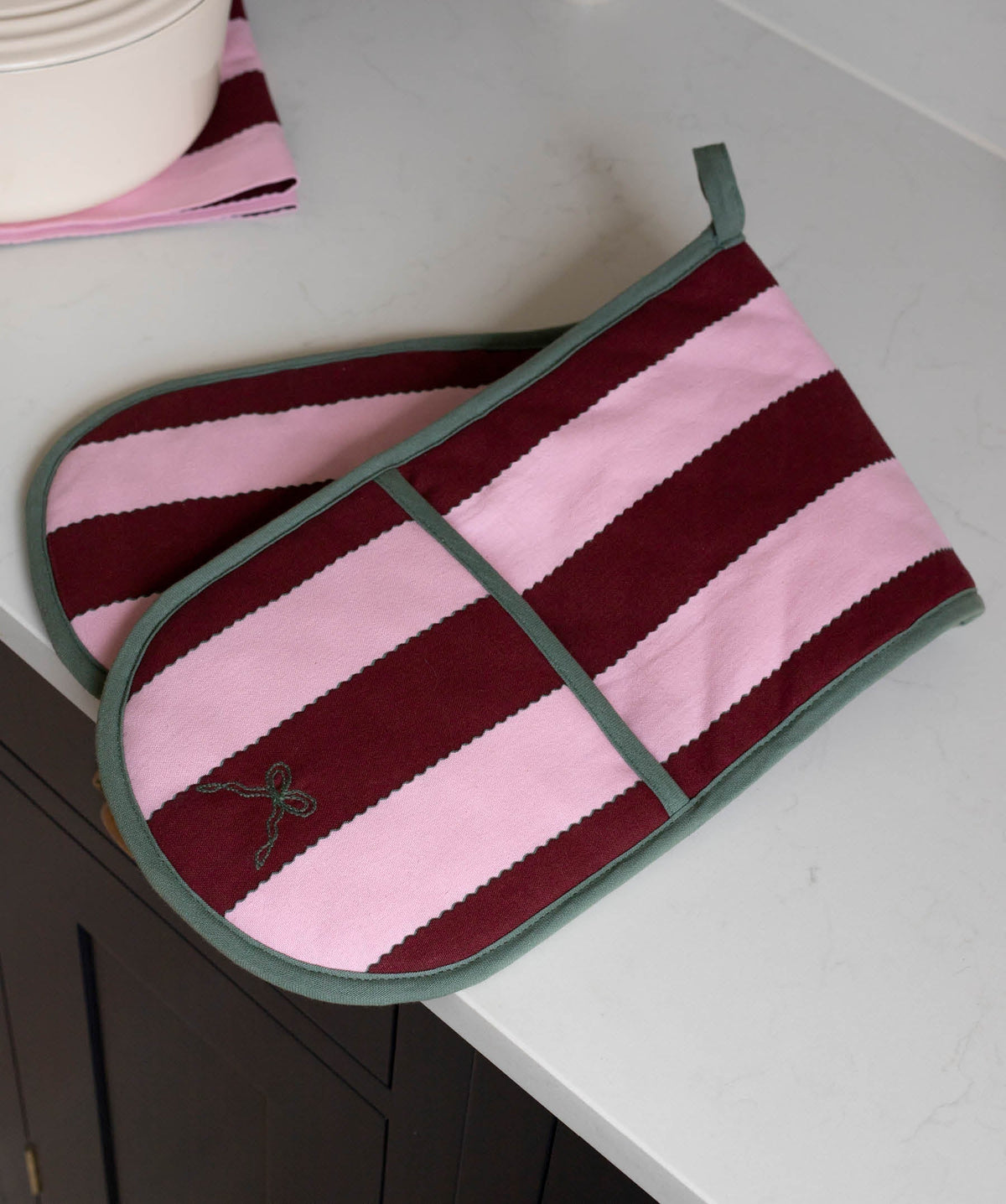 Double Oven Glove - Bold Stripe Burgundy