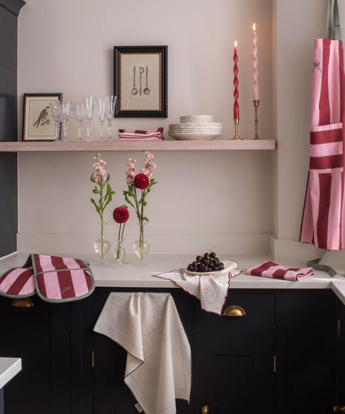 Double Oven Glove - Bold Stripe Burgundy