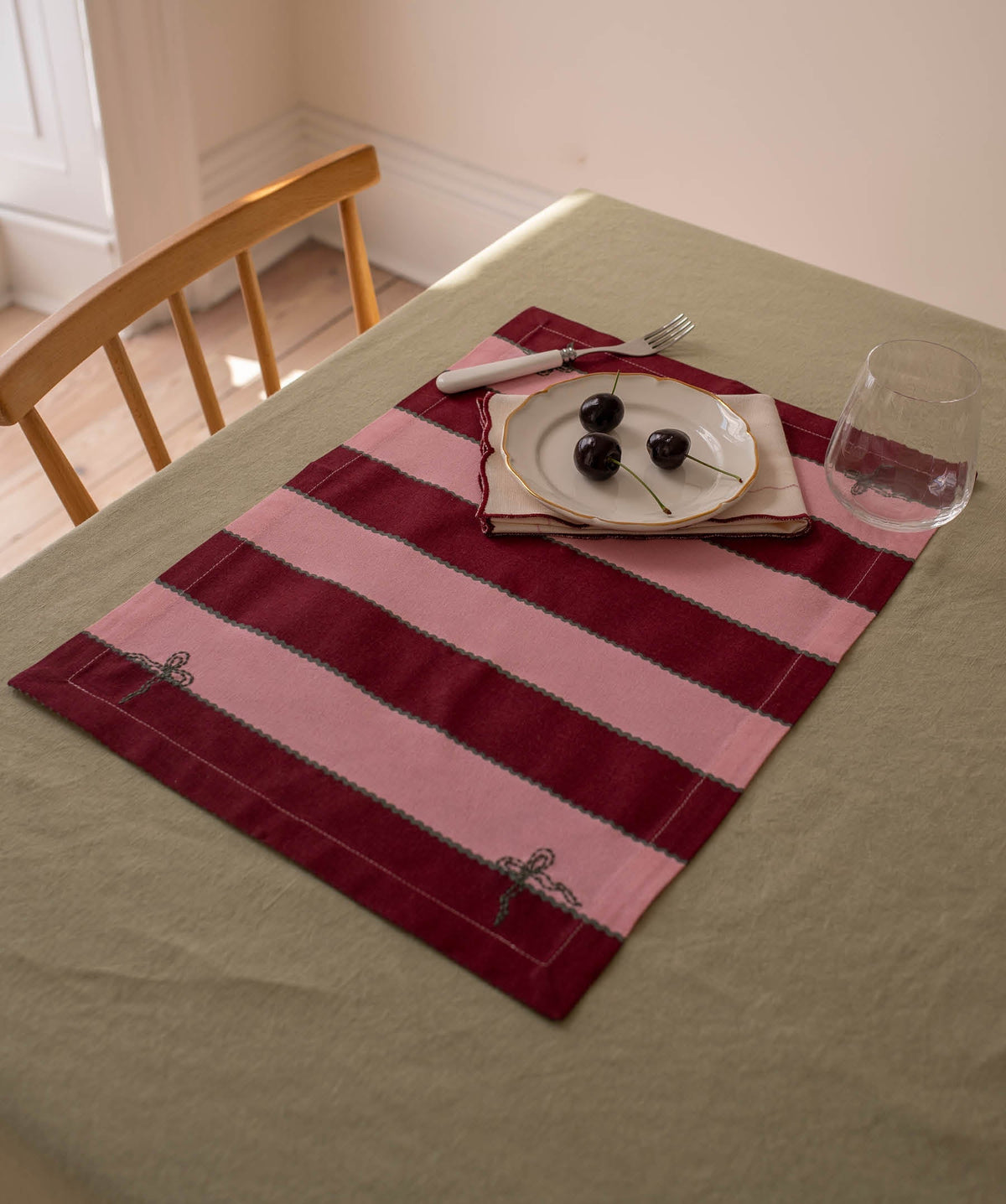 Cotton Place Mats, Set of 2 - Bold Stripe Burgundy