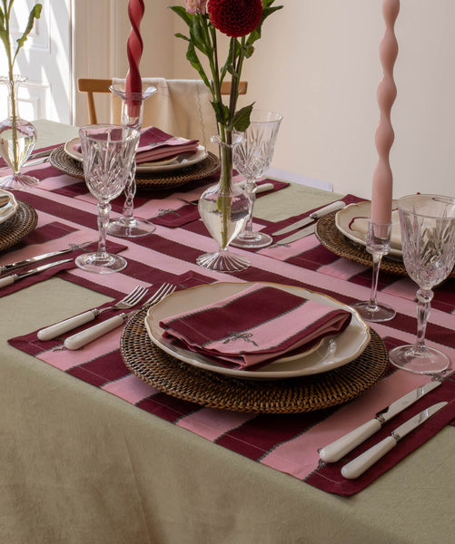 Cotton Place Mats, Set of 2 - Bold Stripe Burgundy