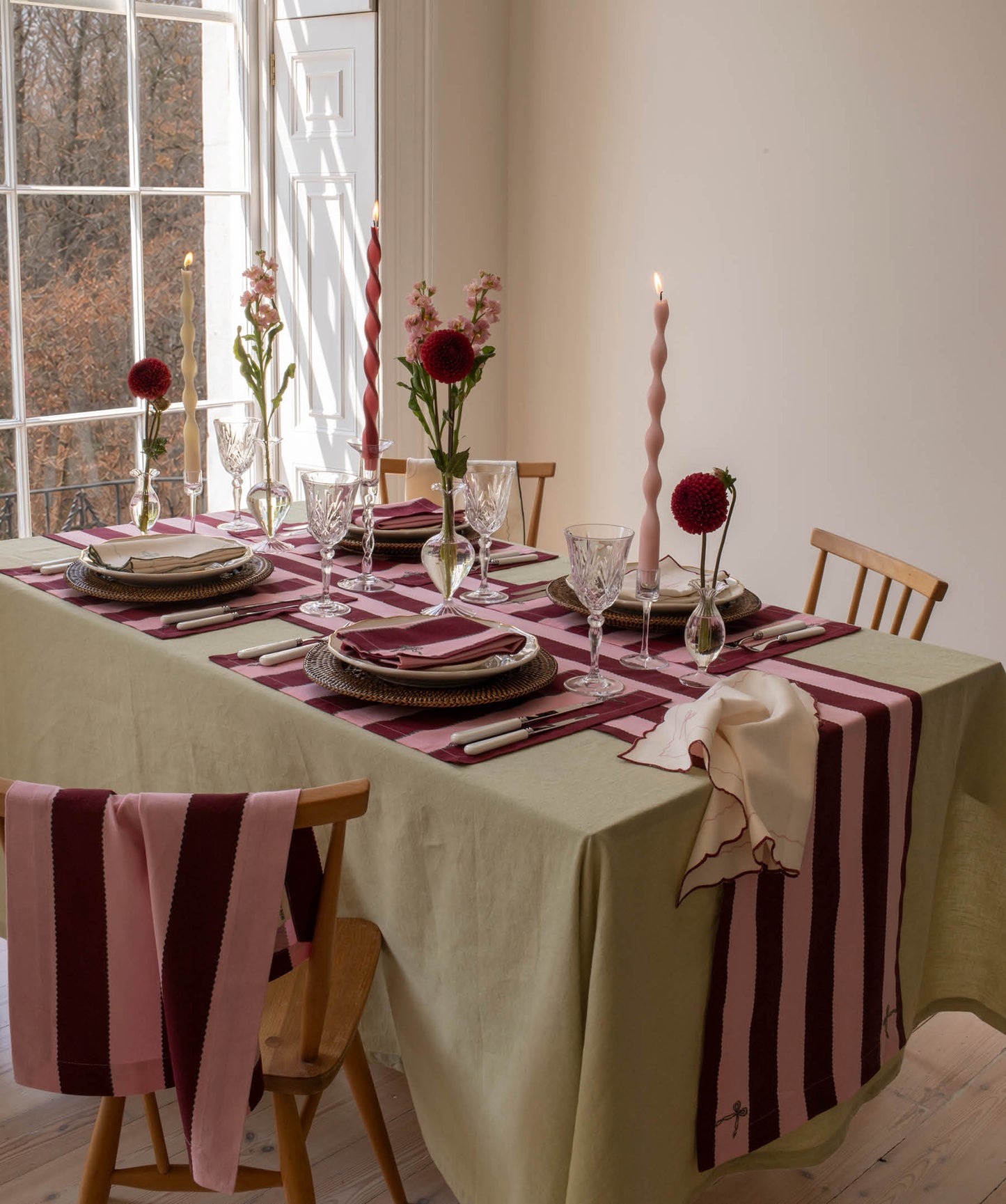 Cotton Place Mats, Set of 2 - Bold Stripe Burgundy