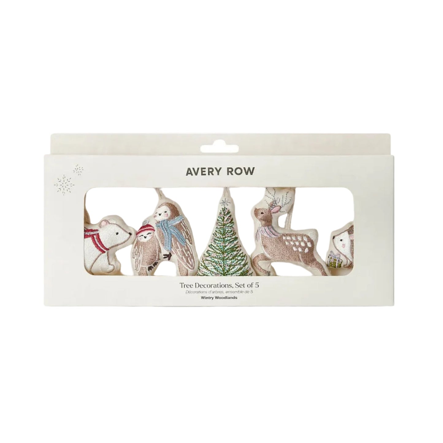 Embroidered Tree Decorations, Set of 5 - Wintry Woodlands