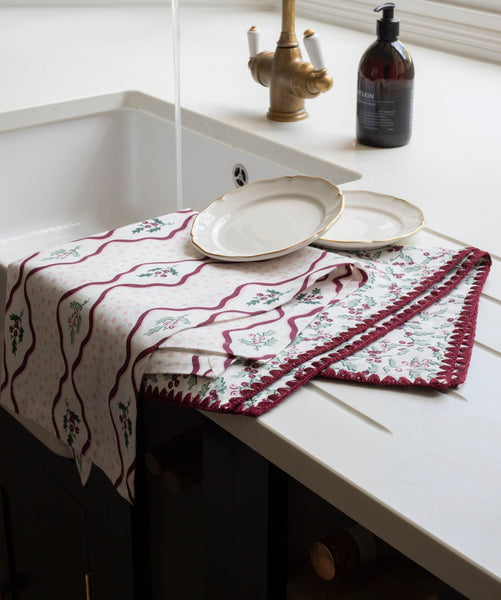 Tea Towels, Set of 2 - Berry Ribbons