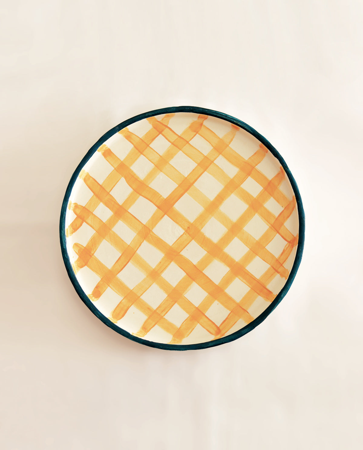 YELLOW_PLAID_HANDMADE CERAMIC DINNER PLATE