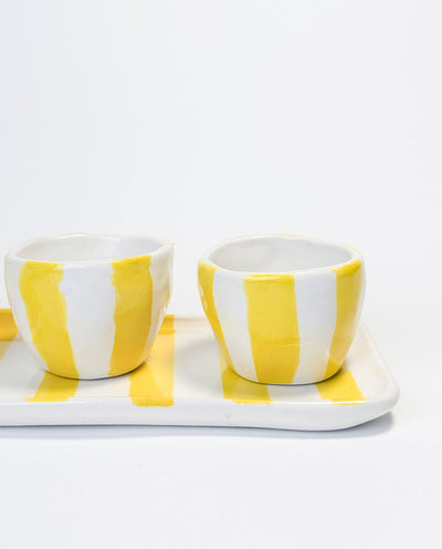 YELLOW STRIPE CERAMIC ESPRESSO CUPS