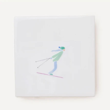 Framed Hand Painted Chatel Skier Tile 4