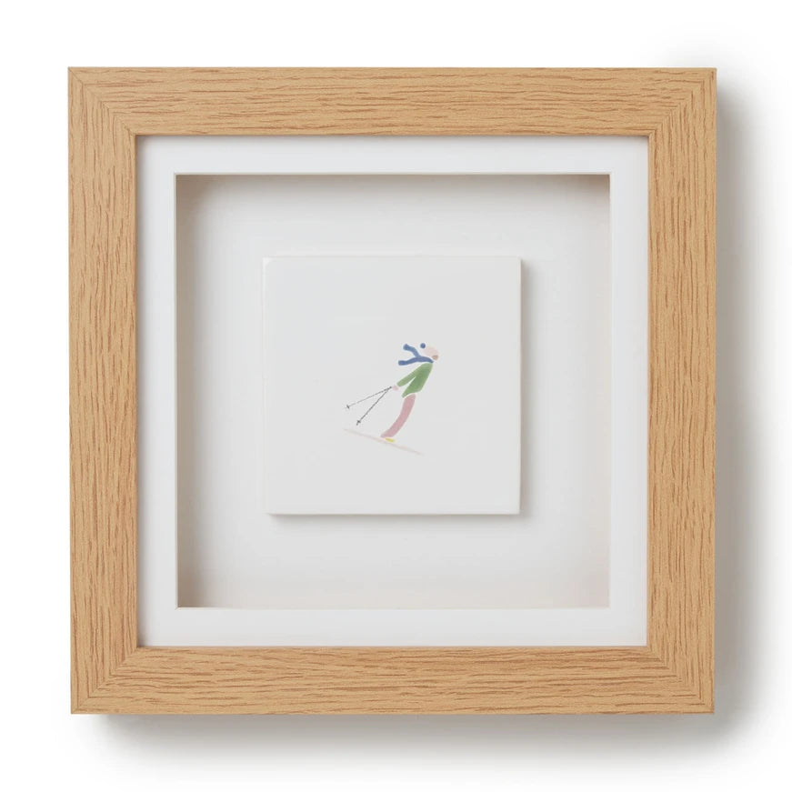 Framed Hand Painted Chatel Skier Tile 4