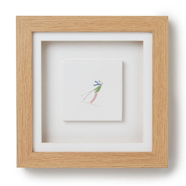 Framed Hand Painted Chatel Skier Tile 4