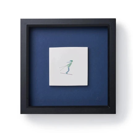 Framed Hand Painted Chatel Skier Tile 4