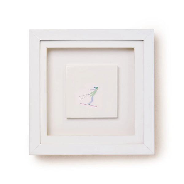 Framed Hand Painted Chatel Skier Tile 4