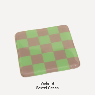 10cm Chequered Dual Colour Coaster - Oceanside Collection - Violet &amp; Pastel Green image