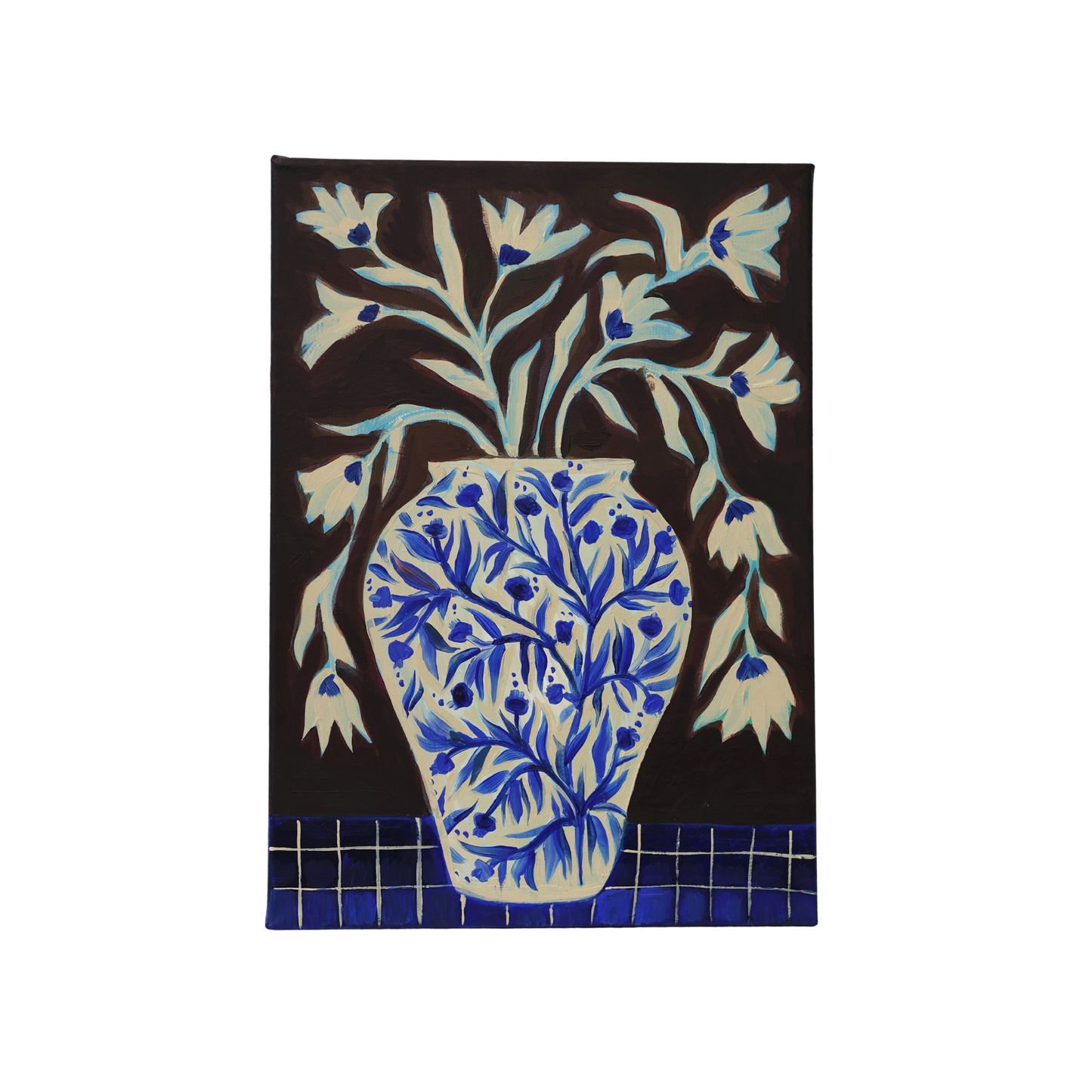 Blue Pomegranate Vase - Original Canvas Painting