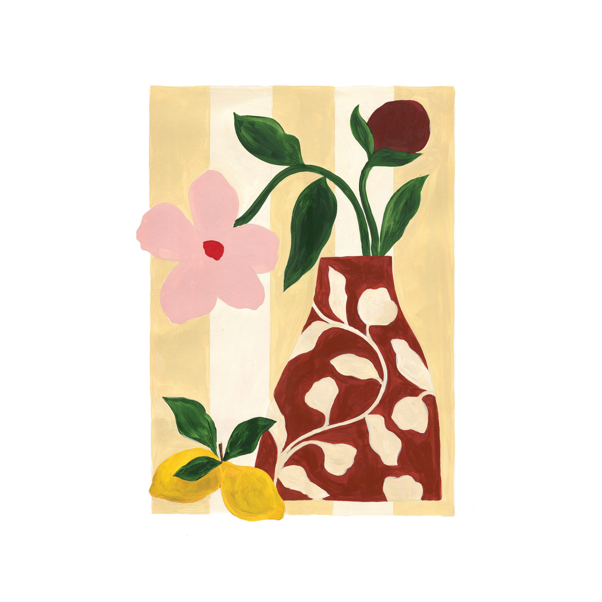 Buttery Bloom, Floral Stripe Art Print.