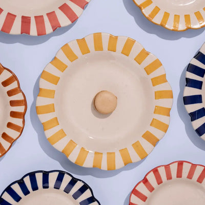 Ceramic Stripe Dinner Plate, Blue 10x10x1.25 Inches - Casa Amarosa