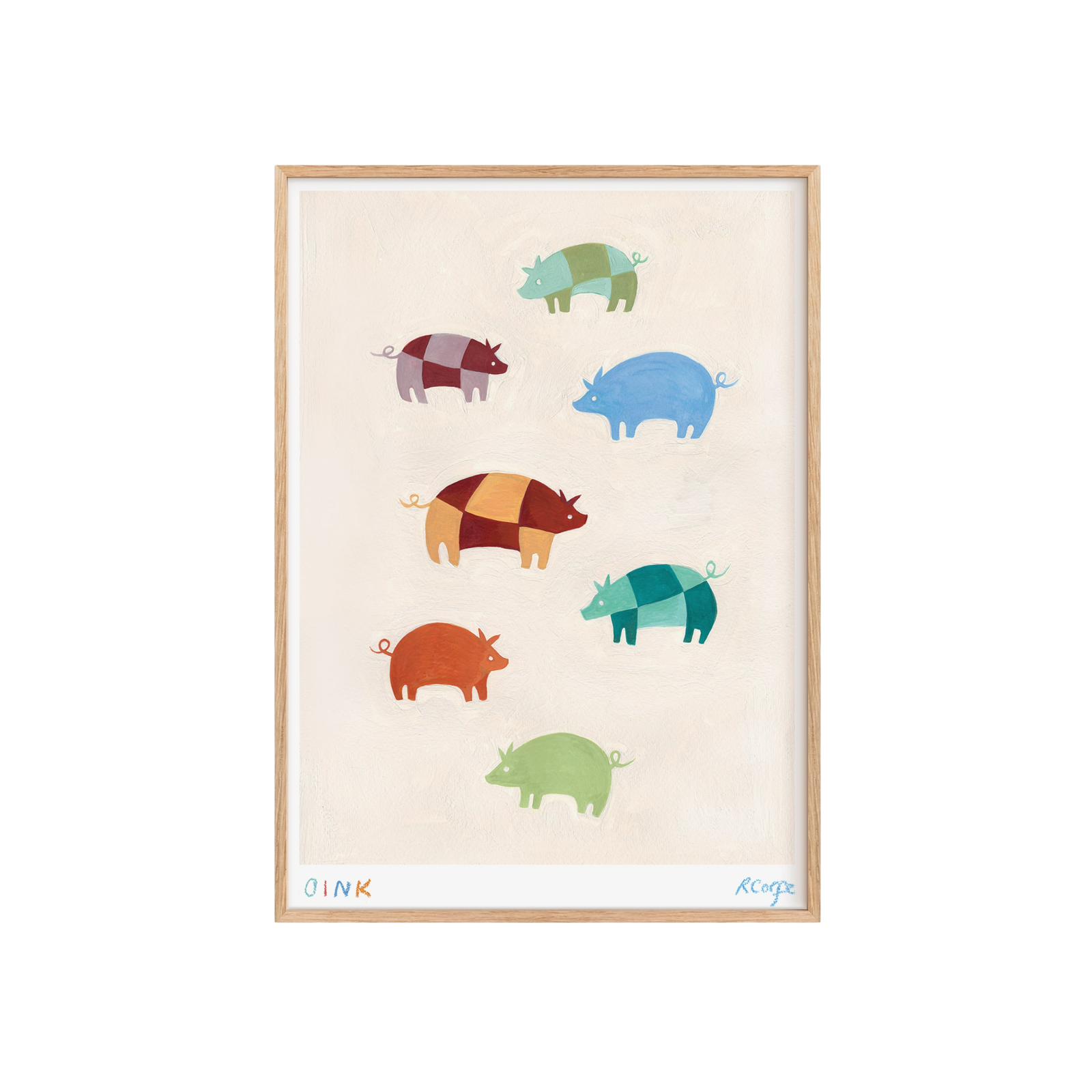 Oink Patchwork Pigs Art Print