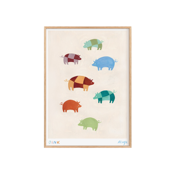 Oink Patchwork Pigs Art Print