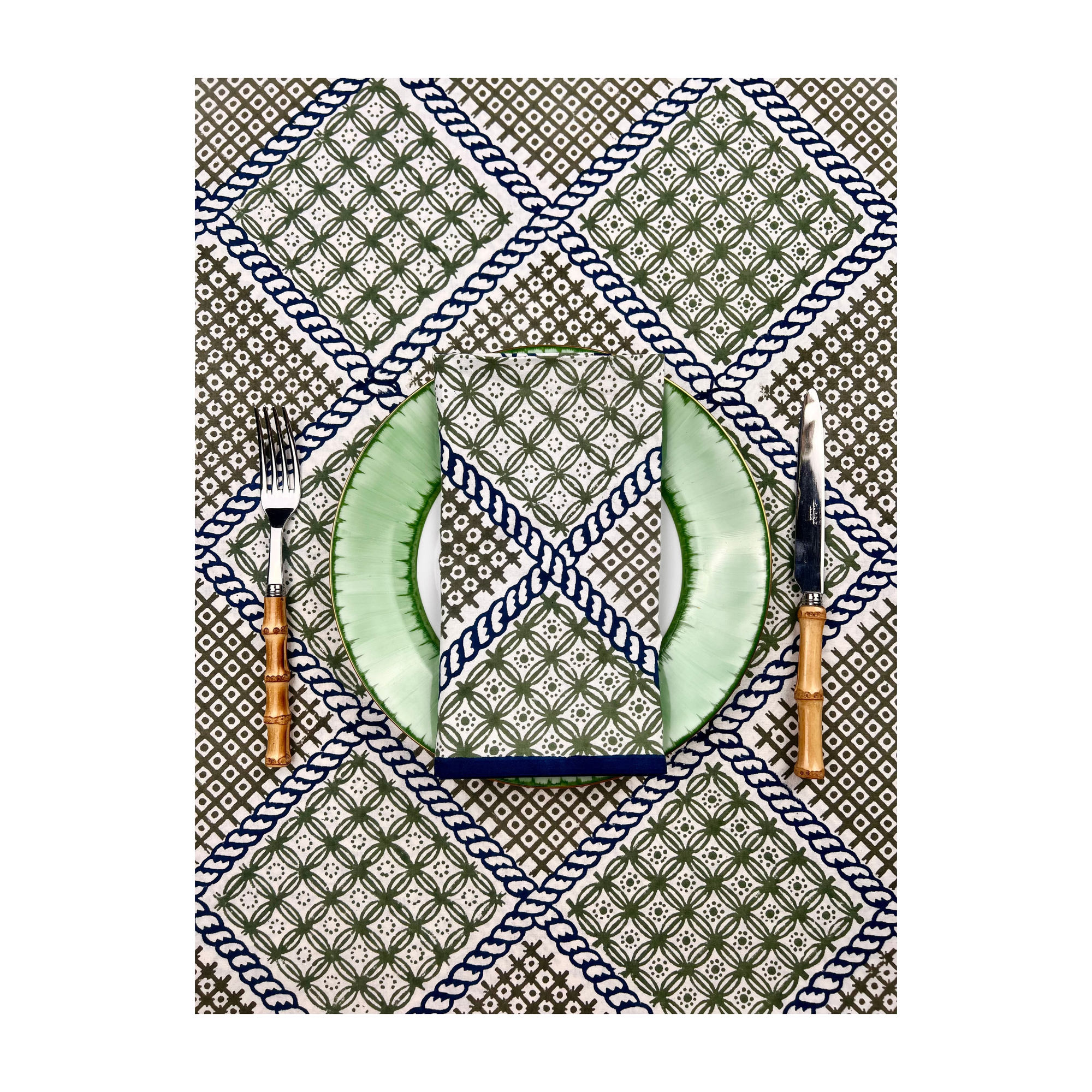 ’The Trellis’ - Napkin Set of 4 - Blue, Sage & Taupe