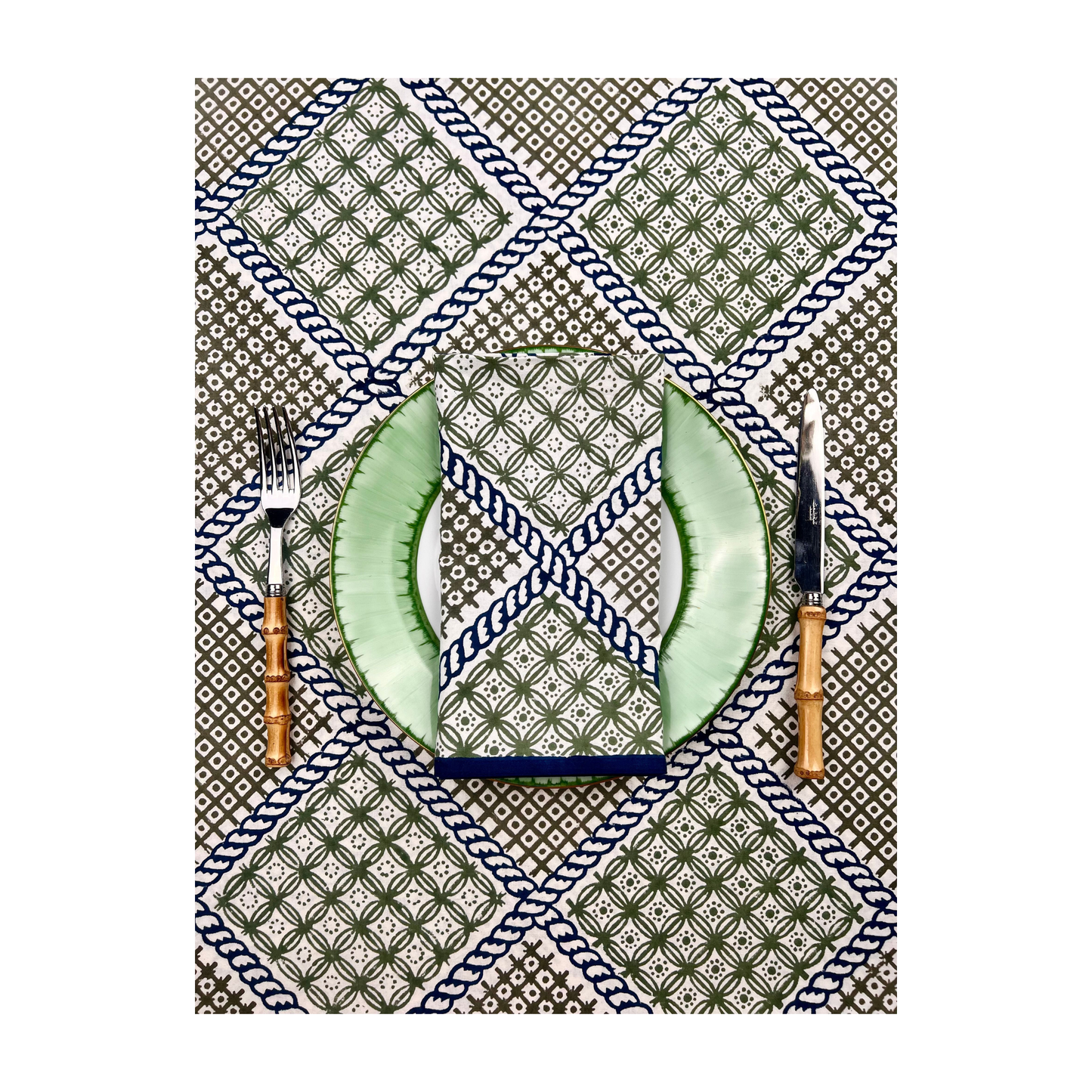 ’The Trellis’ - Napkin Set of 4 - Blue, Sage & Taupe