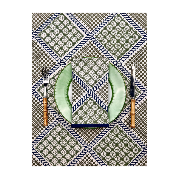 ’The Trellis’ - Napkin Set of 4 - Blue, Sage & Taupe