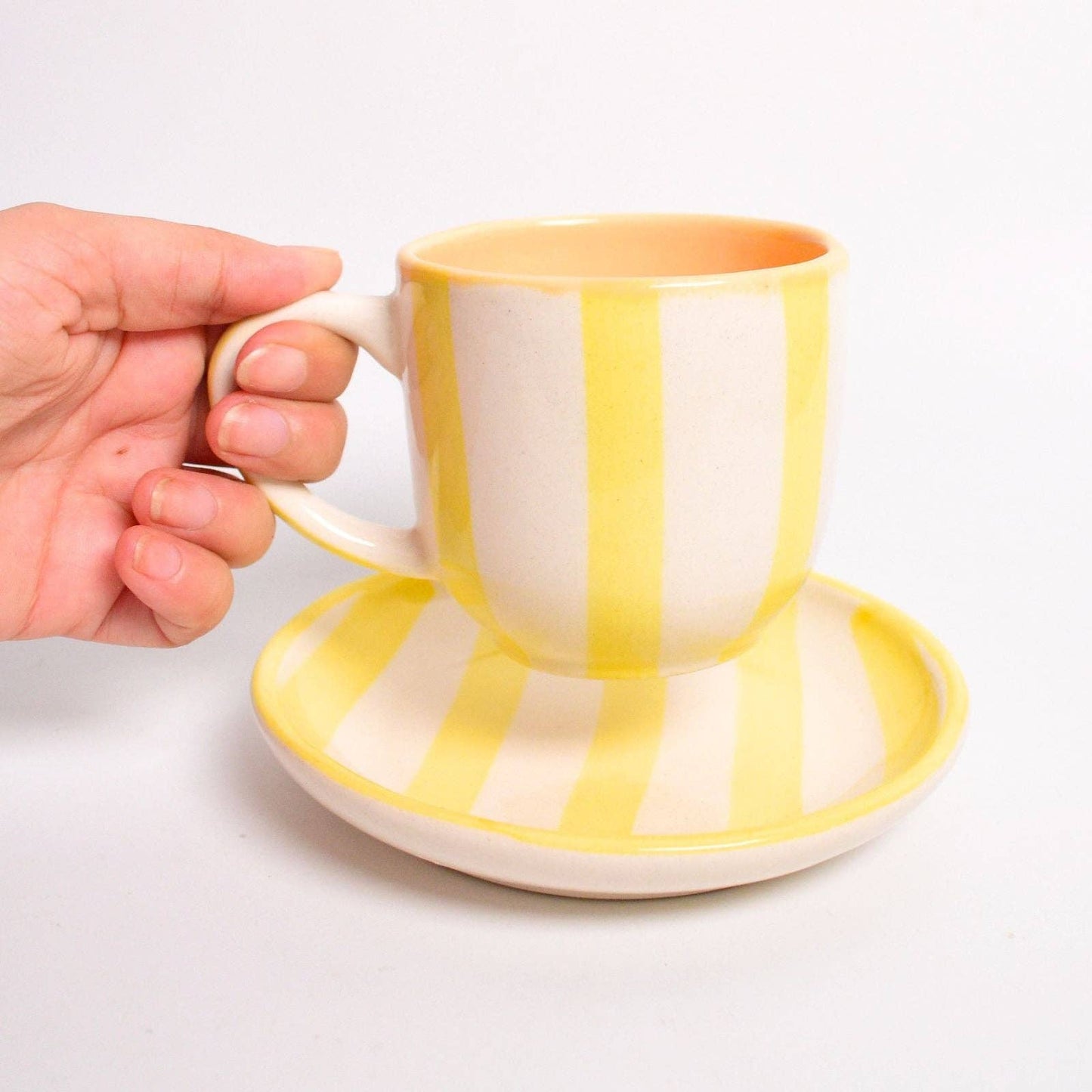Yellow Stripe Ceramic Cup & Coaster Set | 3 Inch Cup & 4