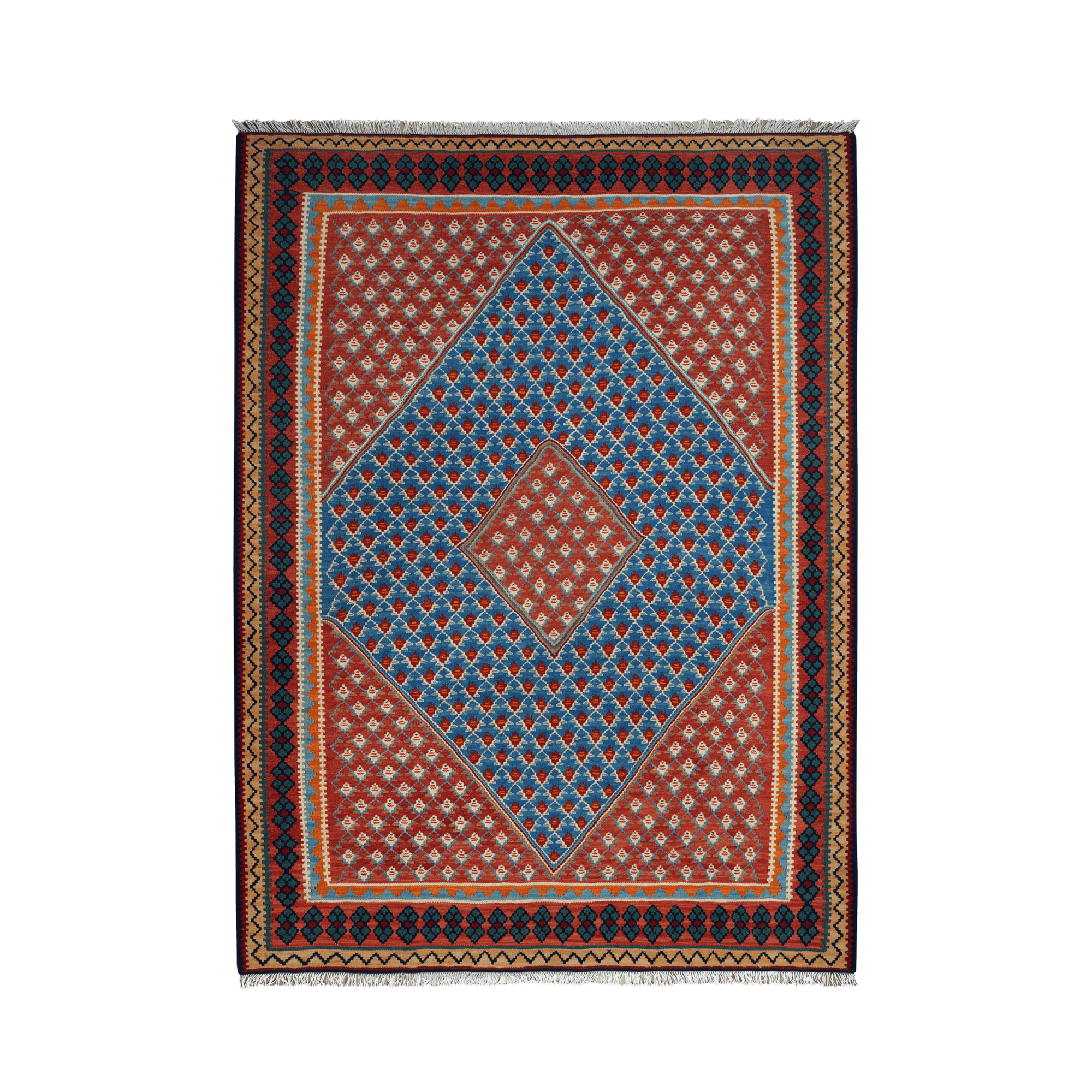 Kilim Senneh Rug · Hand-Woven - Blue, 208x154 cm