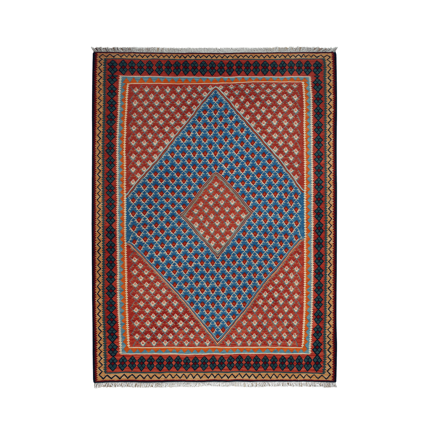 Kilim Senneh Rug · Hand-Woven - Blue, 208x154 cm