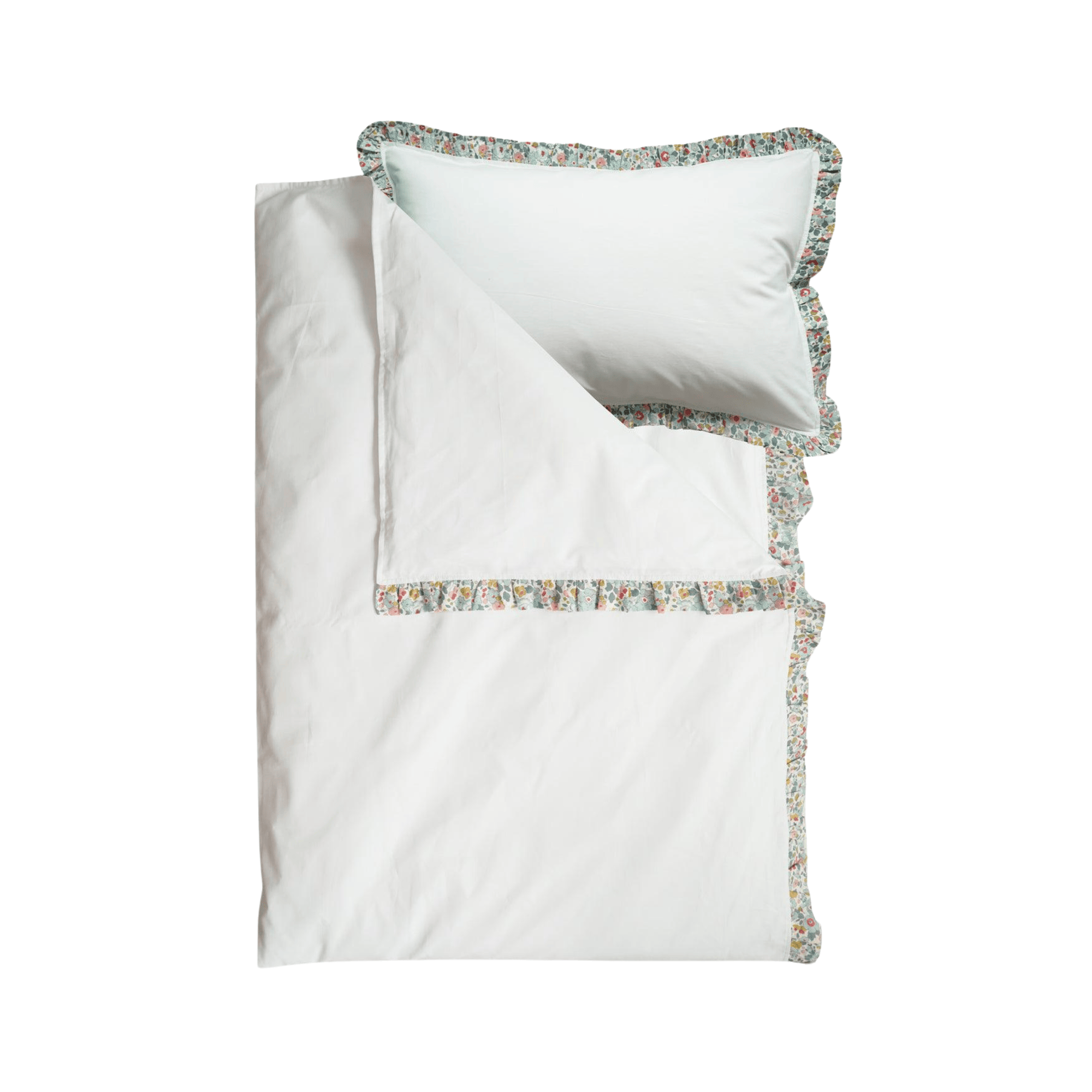Frill-Edge White Duvet Set Made With Liberty Fabric Betsy Grey