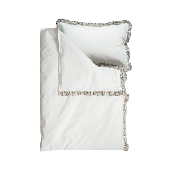 Frill-Edge White Duvet Set Made With Liberty Fabric Betsy Grey