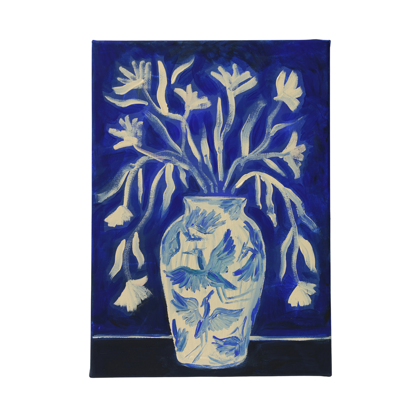 Blue Heron Vase - Original Canvas Painting