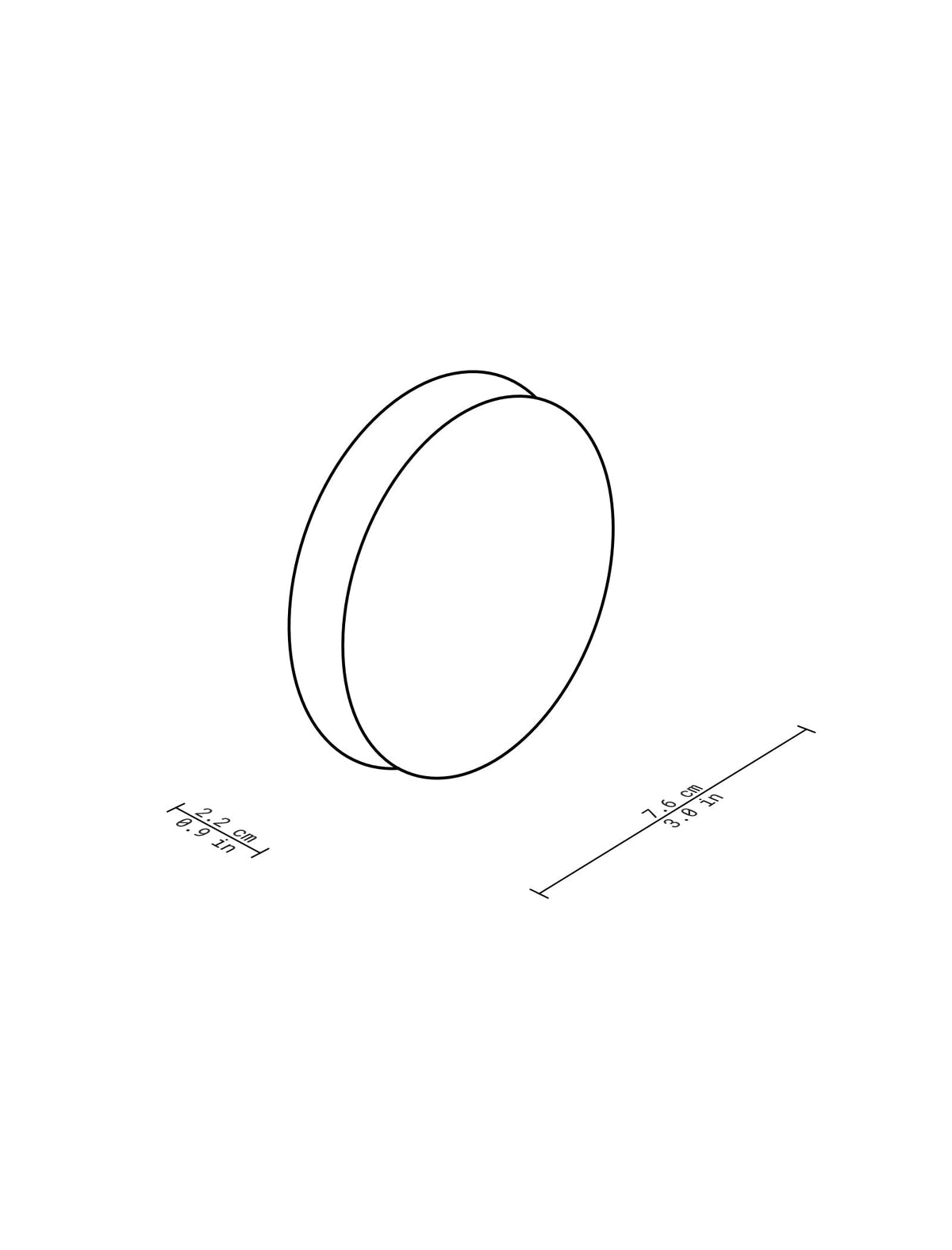 ACCORDION Hook - S2 product line drawing showing round wooden hook dimensions in inches and centimeters.