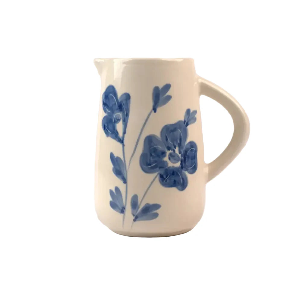 Blue Blossom Ceramic Water Pitcher , 3.5x3.5x8 Inches